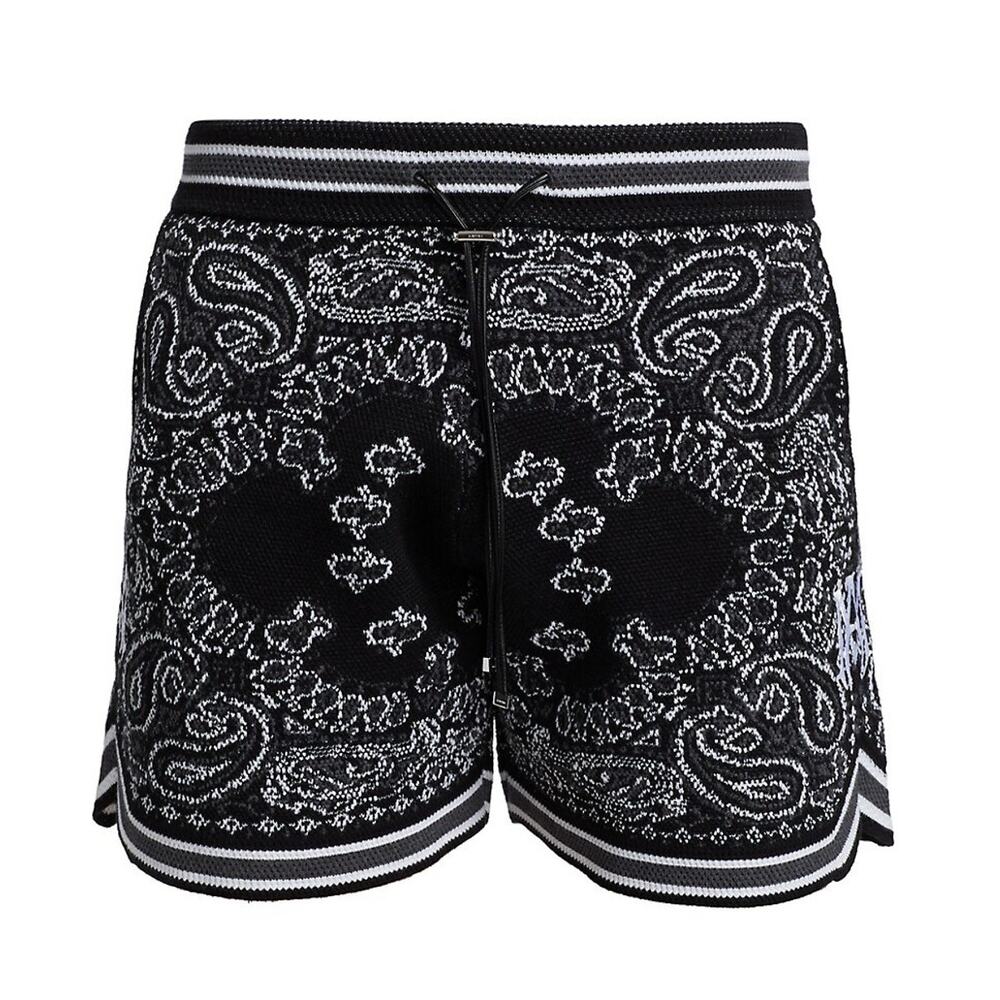 Amiri Knit Cotton & Cashmere Black Bandana Print Shorts Size L